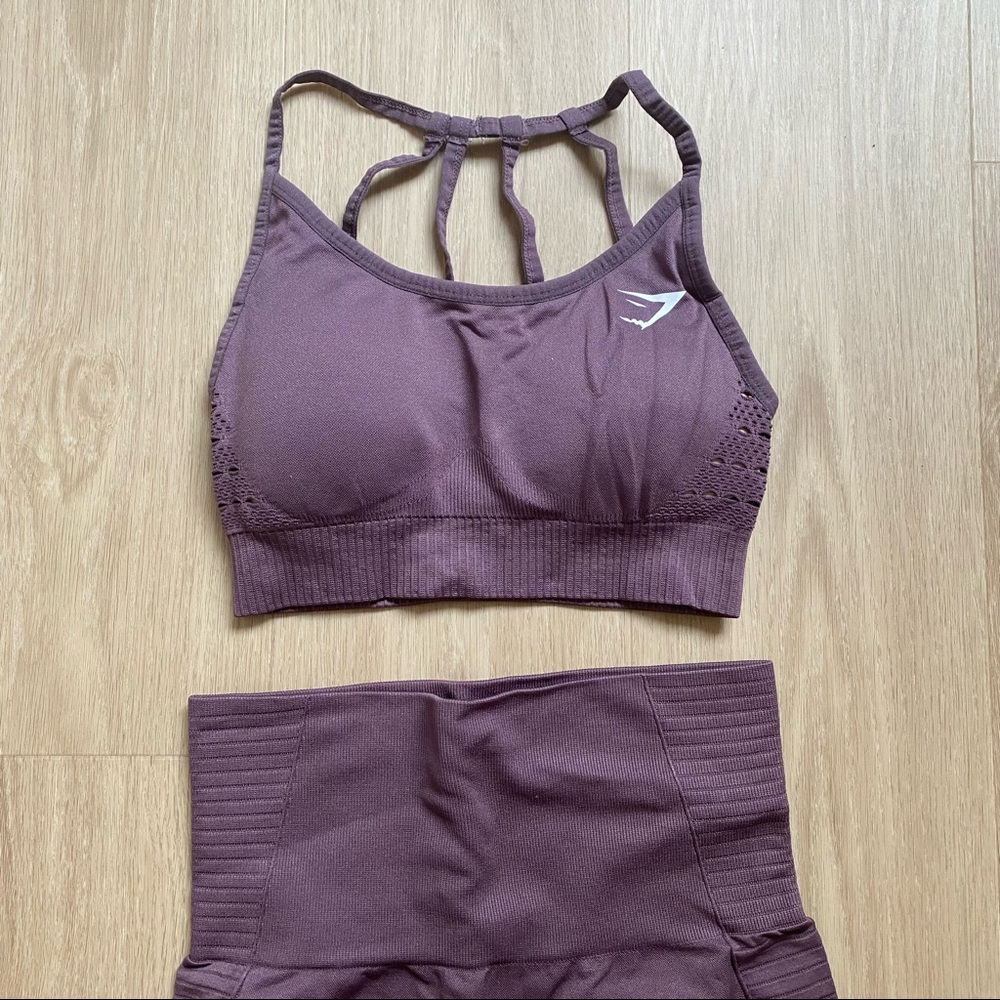 Gym Shark Compression Leggings + Sports Bra Purple Workout Set